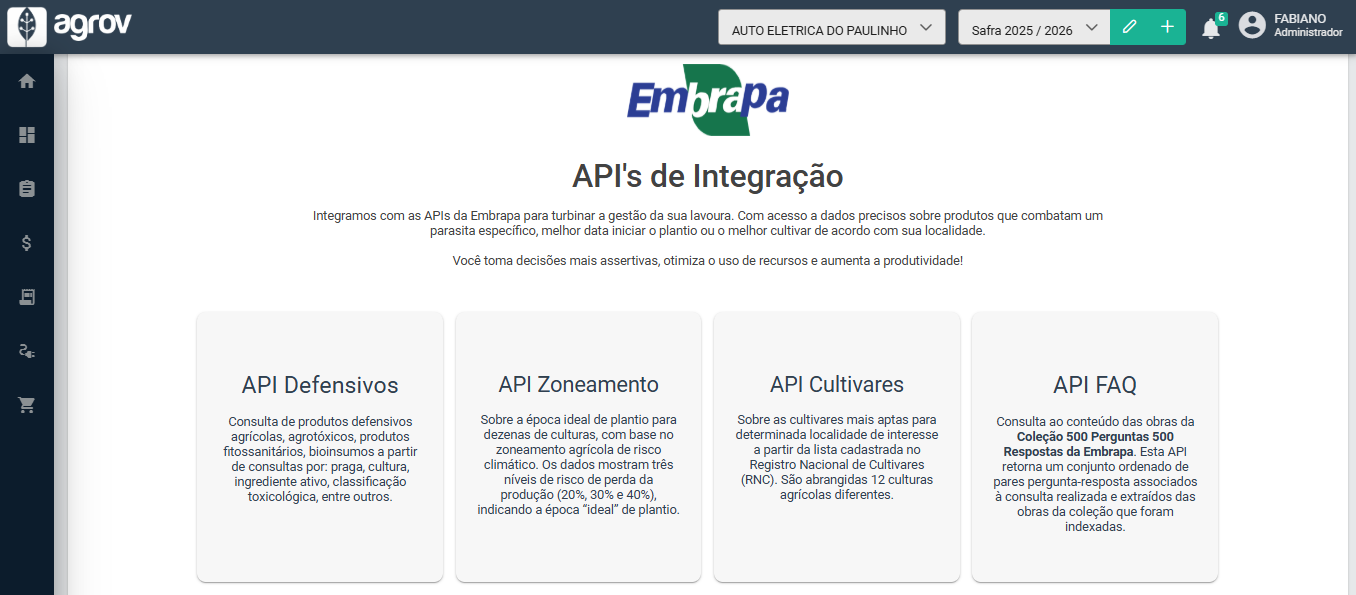 Tela de Integração com Embrapa