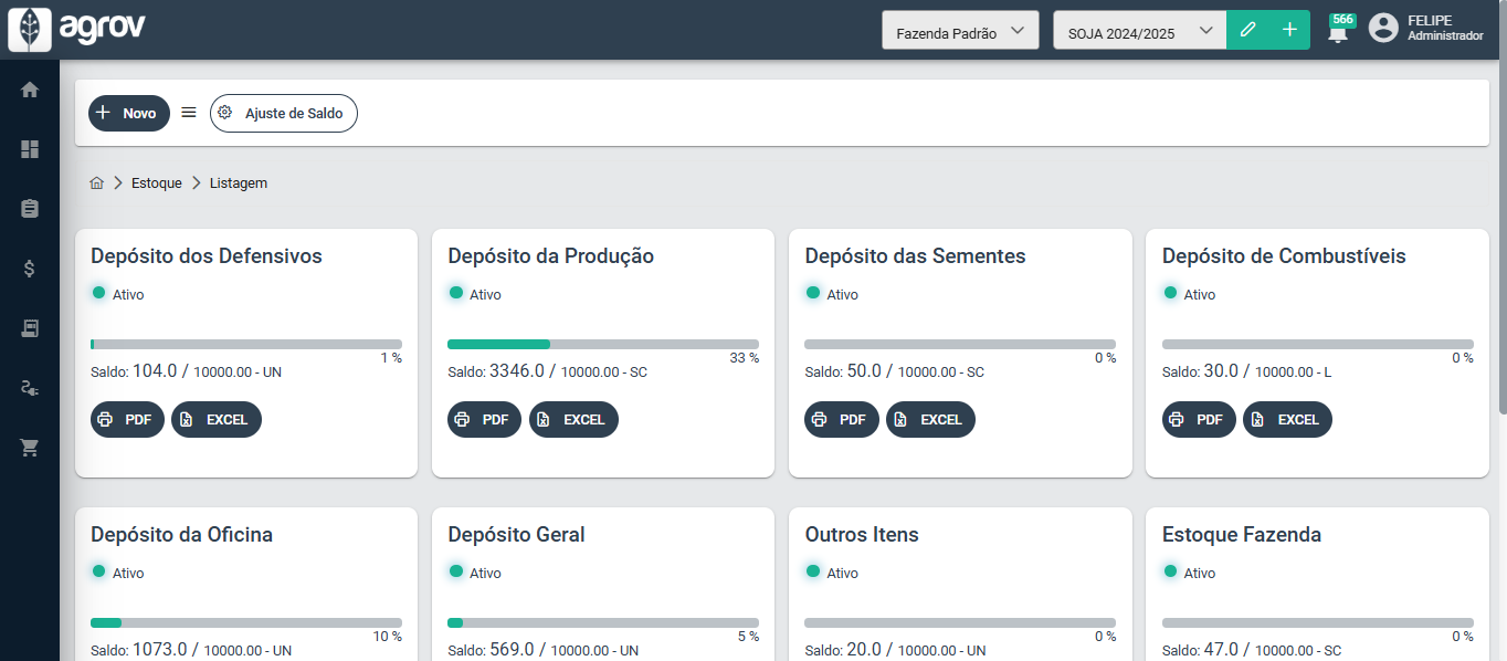 Tela de Controle de Estoques