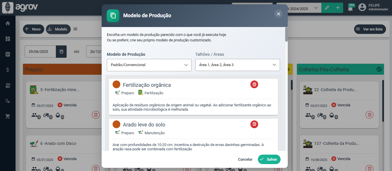 Tela de Modelos de Operação